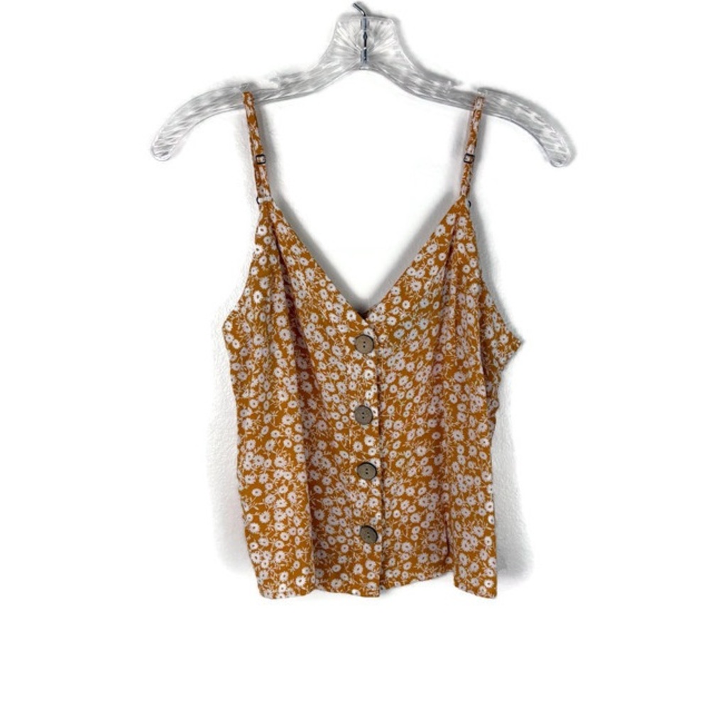 Indigo Rising V-neck Floral Print Button Up Sleeveless Tank Blouse in Yellow